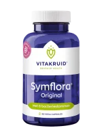 Paars potje Vitakruid Symflora Original, een probiotica supplement met 8 bacteriestammen, 90 vega capsules